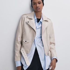 NWOT Zara Faux leather biker jacket - Ivory - SIze XS